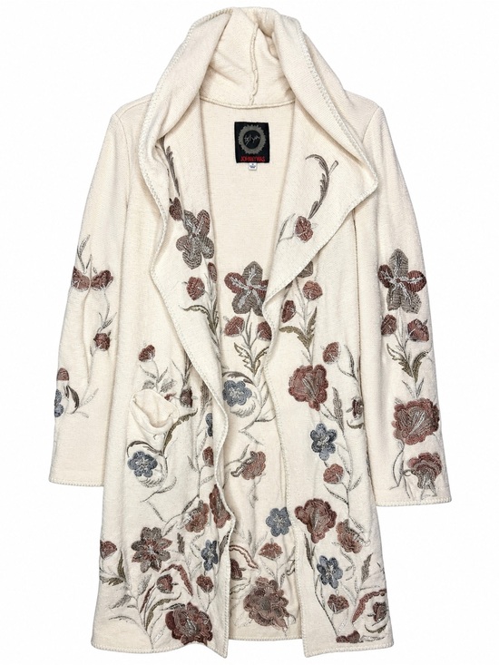 Johnny Was Sweaters - Johnny Was Biya Embroidered Floral Hooded Open Front Cardigan Medium